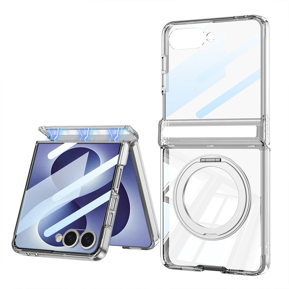 Galaxy Z Flip 8 Kılıf M-safe Şarj Özellikli Zore Kıpta KPT-05 Ring Standlı Sert PC Kılıf