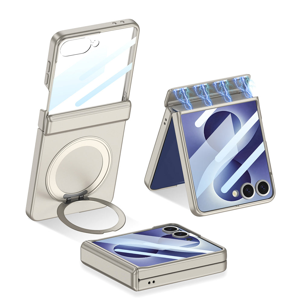 Galaxy Z Flip 8 Kılıf M-safe Şarj Özellikli Zore Kıpta KPT-06 Ring Standlı Kılıf