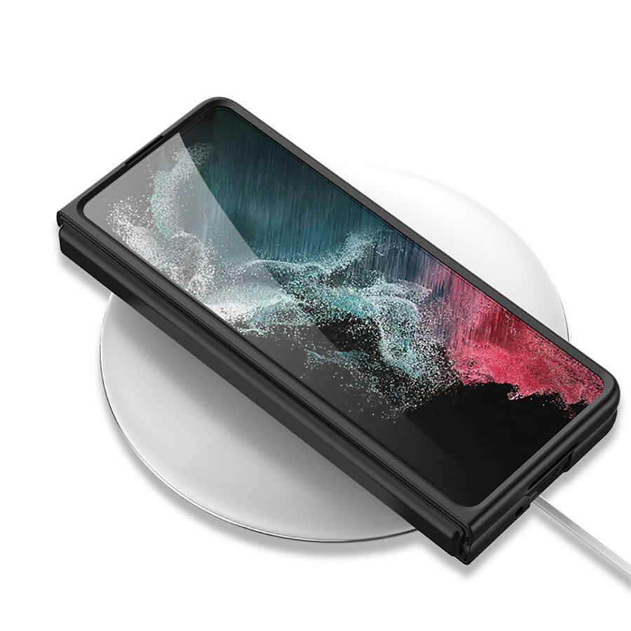 Galaxy Z Fold 4 Kılıf Karbonfiber Arka Yüzey Zore Kartlıklı Kıpta Silikon Kılıf