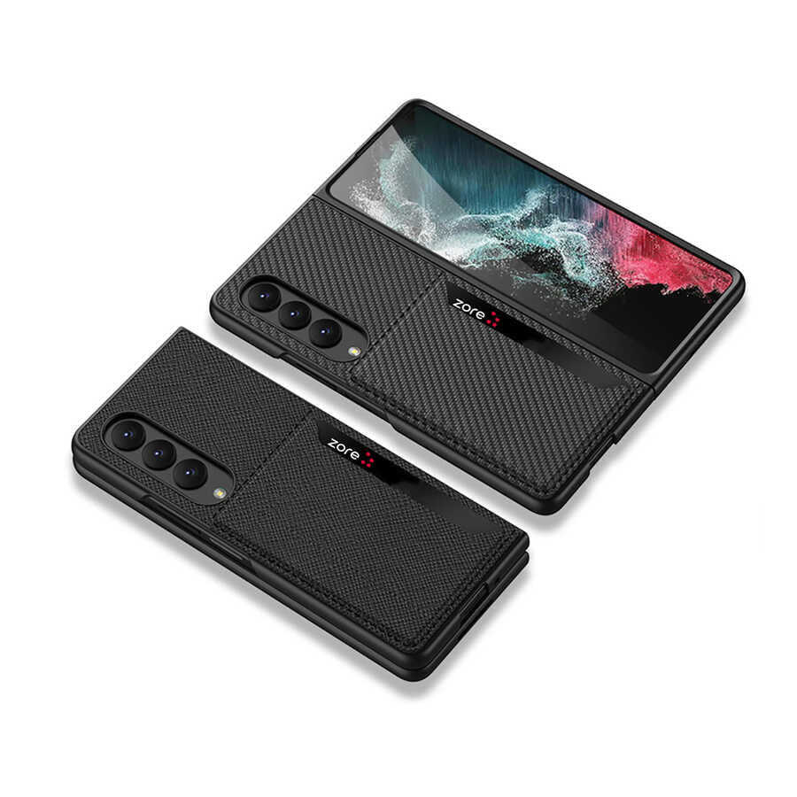 Galaxy Z Fold 4 Kılıf Karbonfiber Arka Yüzey Zore Kartlıklı Kıpta Silikon Kılıf