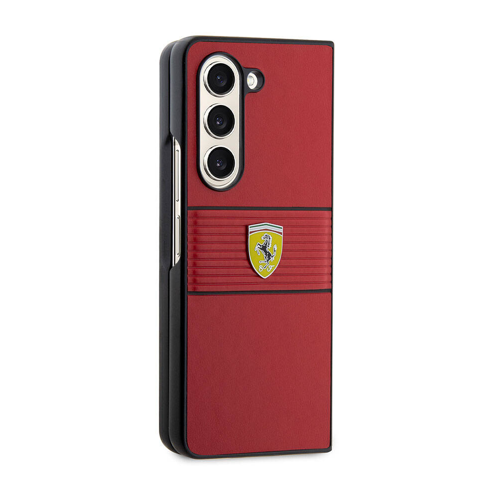 Galaxy Z Fold 5 Kılıf Ferrari Orijinal Lisanslı PU Deri Metal Logolu Multi Çizgili Kılıf