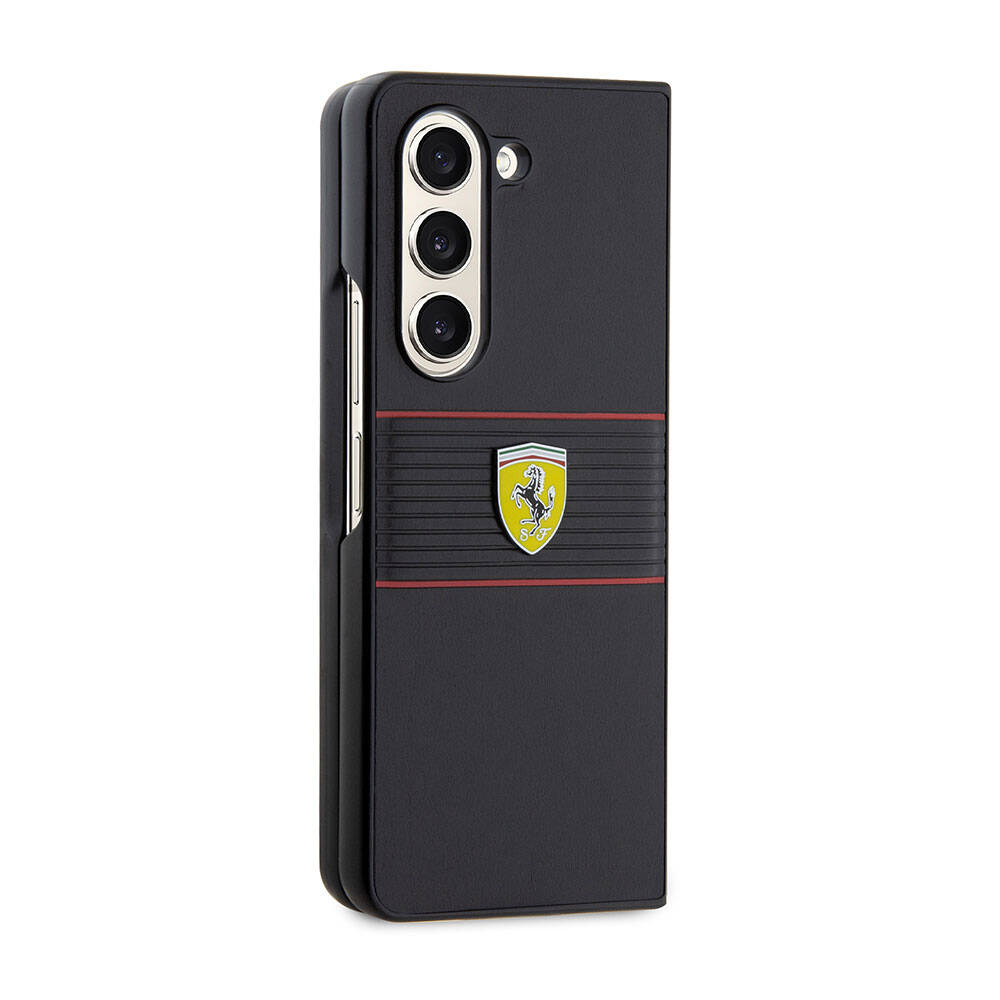 Galaxy Z Fold 5 Kılıf Ferrari orijinal Lisanslı PU Deri Metal Logolu Multi Çizgili Kılıf