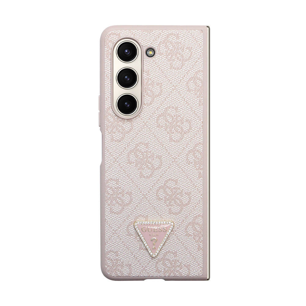 Galaxy Z Fold 5 Kılıf Guess Orijinal Lisanslı PU Deri Taşlı Üçgen Logo 4G Desenli Strass Kılıf