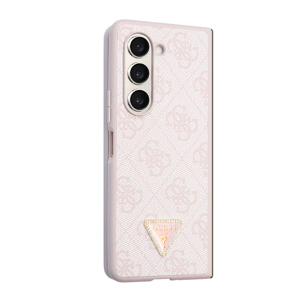 Galaxy Z Fold 5 Kılıf Guess Orijinal Lisanslı PU Deri Taşlı Üçgen Logo 4G Desenli Strass Kılıf
