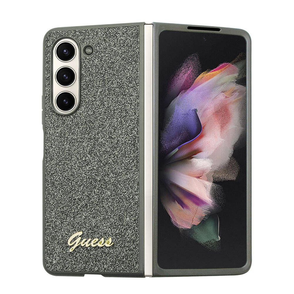 Galaxy Z Fold 5 Kılıf Guess Orijinal Lisanslı Yazı Logolu Glitter Flakes Kılıf