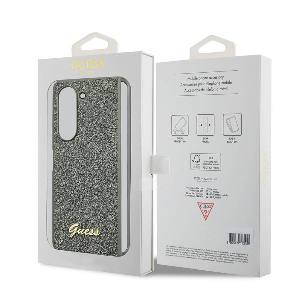 Galaxy Z Fold 5 Kılıf Guess Orijinal Lisanslı Yazı Logolu Glitter Flakes Kılıf