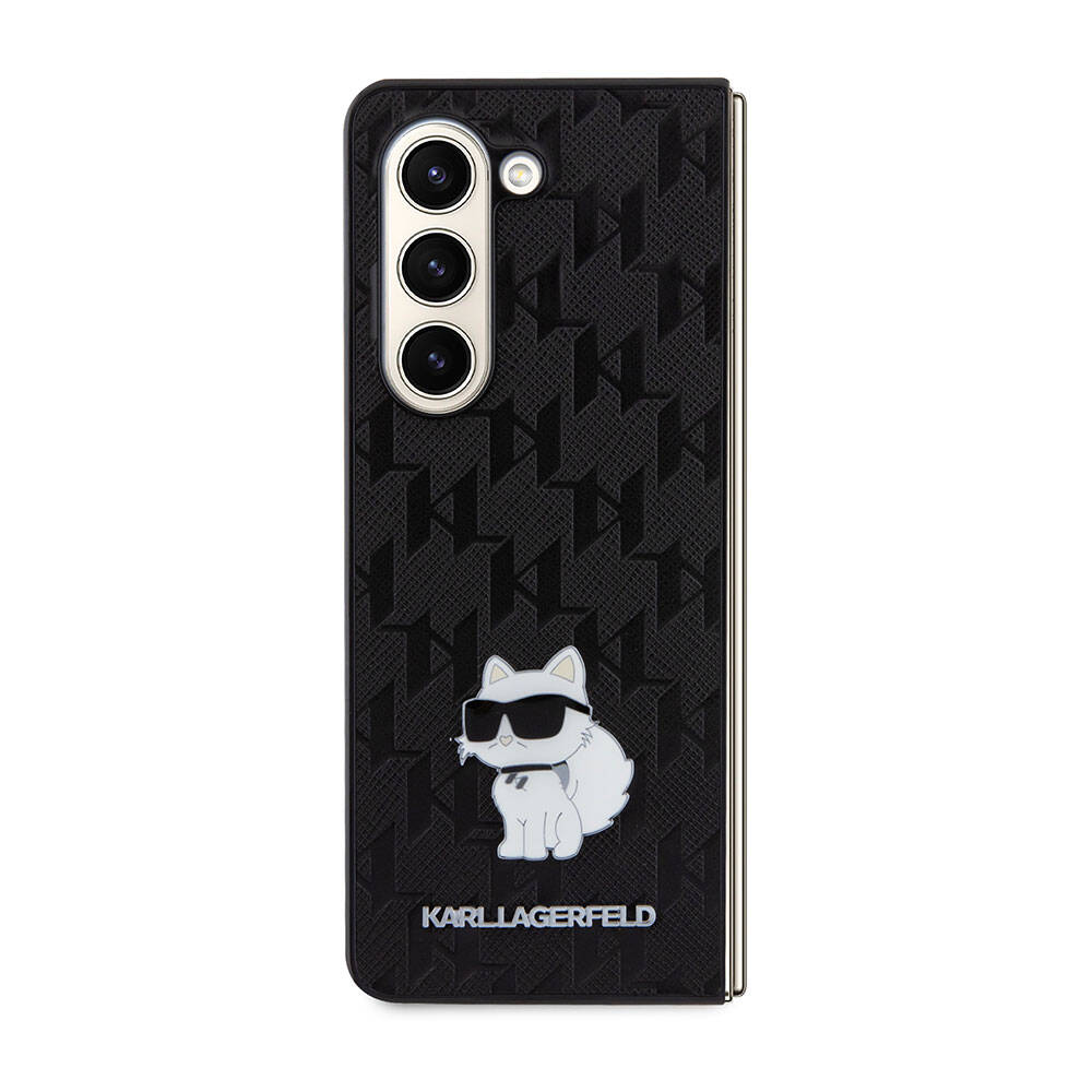 Galaxy Z Fold 5 Kılıf Karl Lagerfeld Orijinal Lisanslı KL Desenli Choupette İkonik Saffiano Kılıf