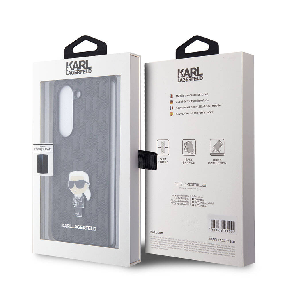 Galaxy Z Fold 5 Kılıf Karl Lagerfeld orijinal Lisanslı KL Desenli Karl İkonik Saffiano Kılıf