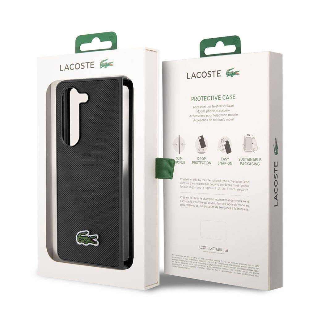 Galaxy Z Fold 5 Kılıf Lacoste orijinal Lisanslı PU Pike Desenli Arka Yüzey İkonik Timsah Dokuma Logolu Kılıf