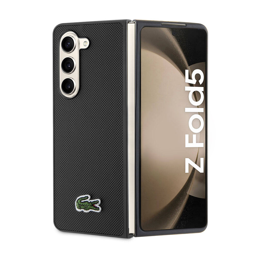 Galaxy Z Fold 5 Kılıf Lacoste orijinal Lisanslı PU Pike Desenli Arka Yüzey İkonik Timsah Dokuma Logolu Kılıf