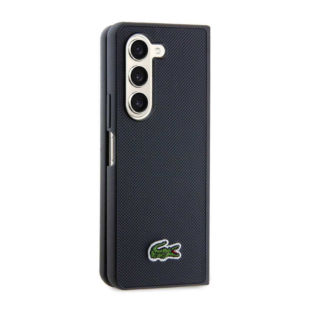 Galaxy Z Fold 5 Kılıf Lacoste orijinal Lisanslı PU Pike Desenli Arka Yüzey İkonik Timsah Dokuma Logolu Kılıf