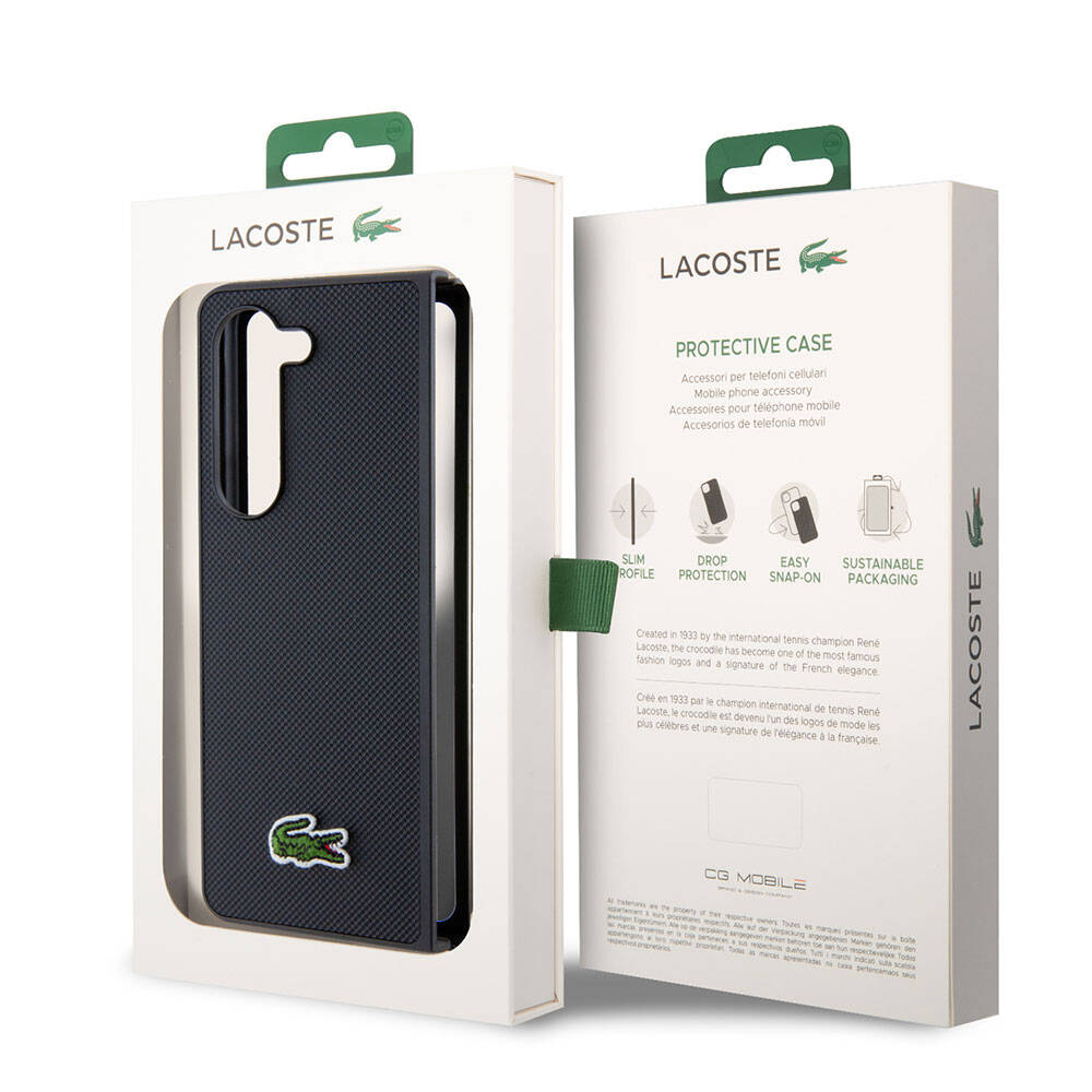 Galaxy Z Fold 5 Kılıf Lacoste orijinal Lisanslı PU Pike Desenli Arka Yüzey İkonik Timsah Dokuma Logolu Kılıf