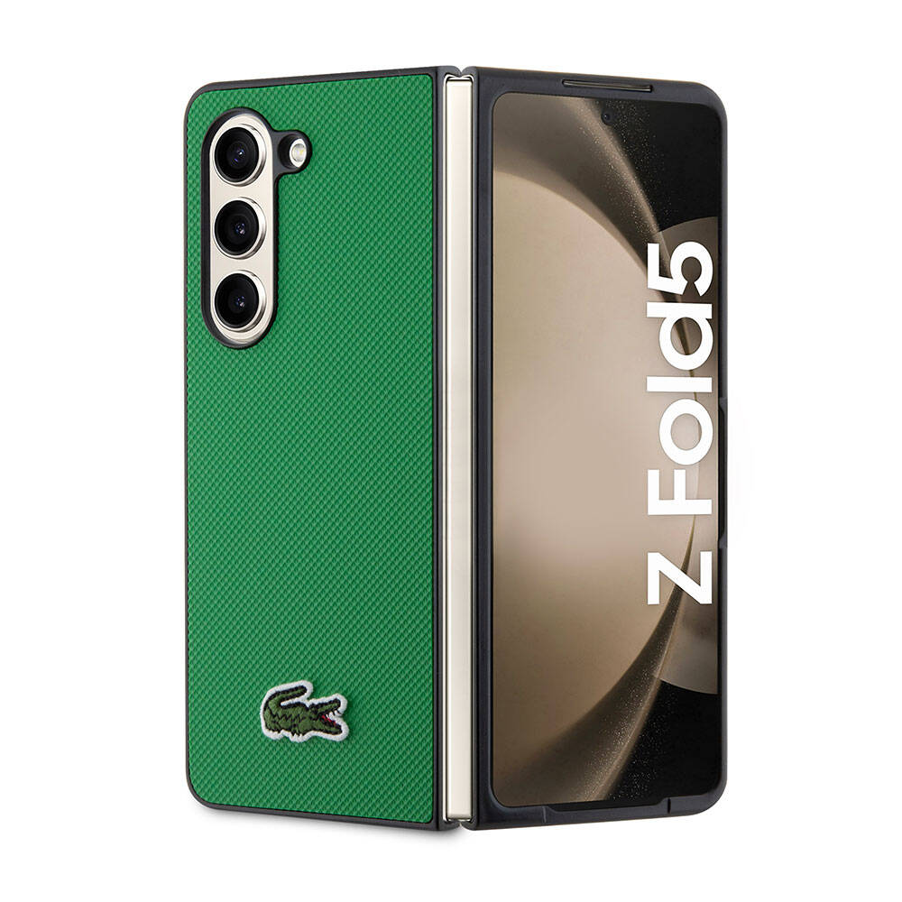 Galaxy Z Fold 5 Kılıf Lacoste orijinal Lisanslı PU Pike Desenli Arka Yüzey İkonik Timsah Dokuma Logolu Kılıf