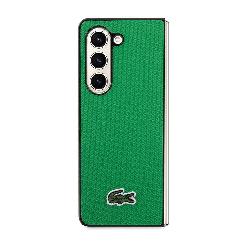 Galaxy Z Fold 5 Kılıf Lacoste orijinal Lisanslı PU Pike Desenli Arka Yüzey İkonik Timsah Dokuma Logolu Kılıf