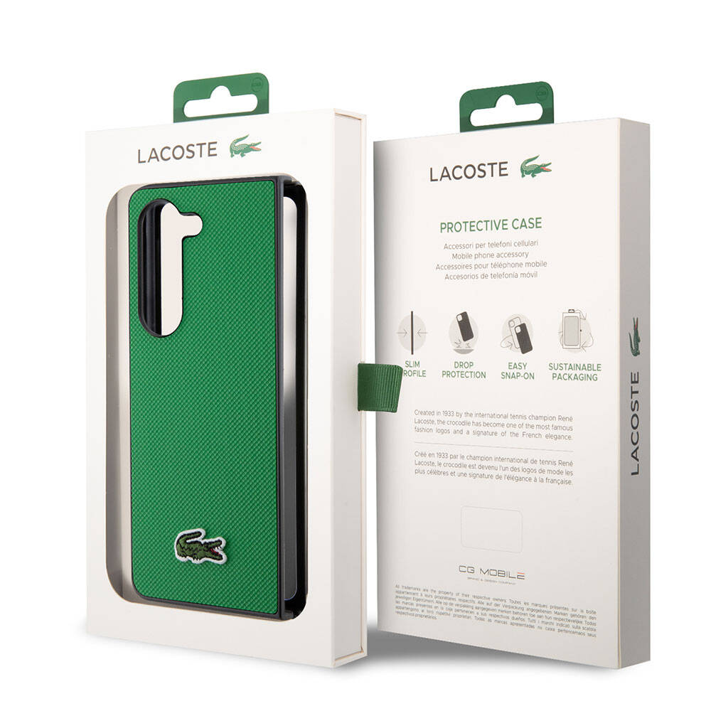 Galaxy Z Fold 5 Kılıf Lacoste orijinal Lisanslı PU Pike Desenli Arka Yüzey İkonik Timsah Dokuma Logolu Kılıf