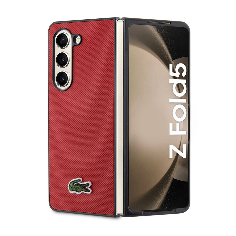Galaxy Z Fold 5 Kılıf Lacoste orijinal Lisanslı PU Pike Desenli Arka Yüzey İkonik Timsah Dokuma Logolu Kılıf