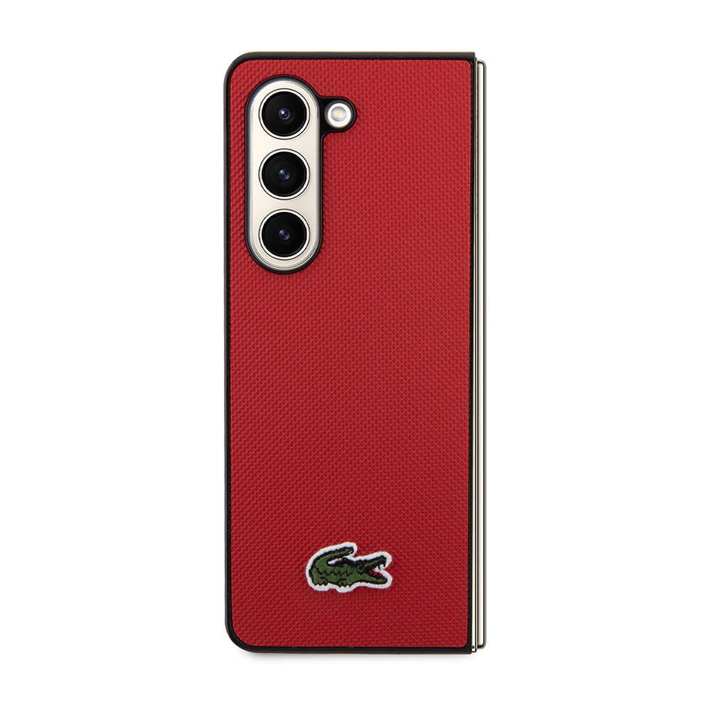 Galaxy Z Fold 5 Kılıf Lacoste orijinal Lisanslı PU Pike Desenli Arka Yüzey İkonik Timsah Dokuma Logolu Kılıf