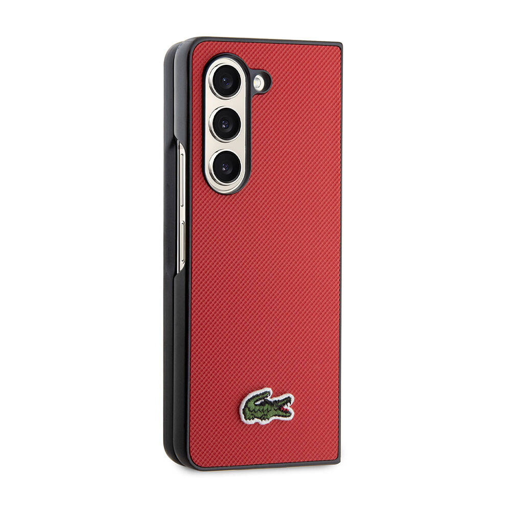 Galaxy Z Fold 5 Kılıf Lacoste orijinal Lisanslı PU Pike Desenli Arka Yüzey İkonik Timsah Dokuma Logolu Kılıf