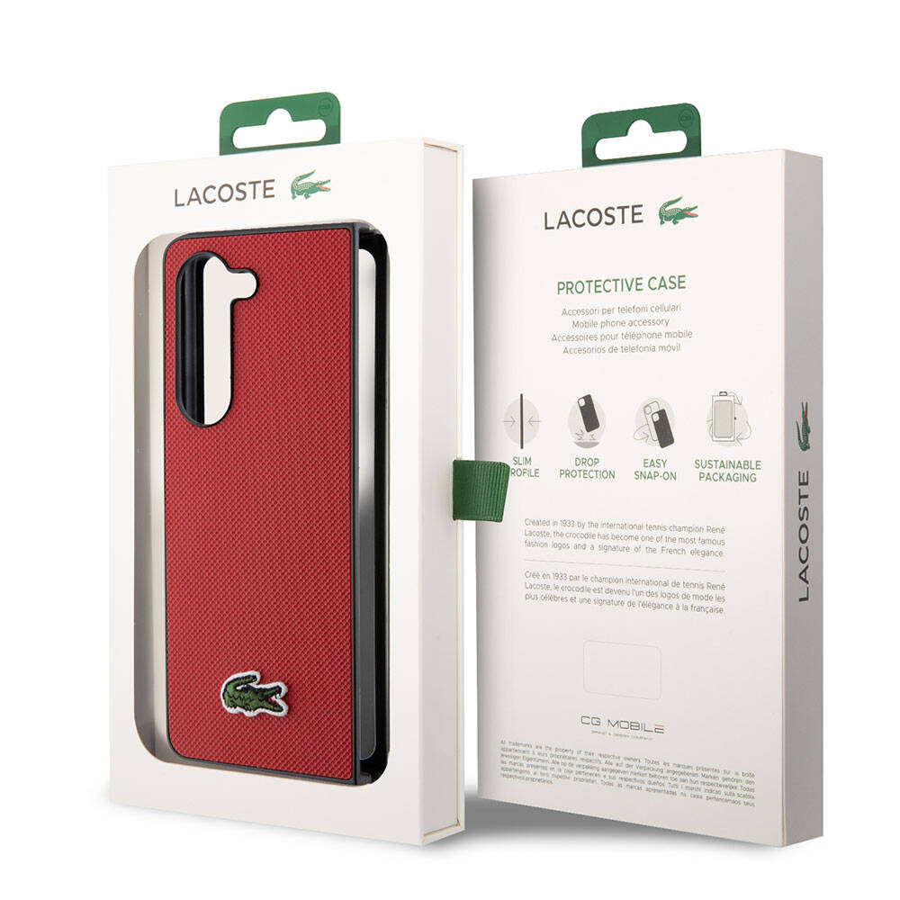 Galaxy Z Fold 5 Kılıf Lacoste orijinal Lisanslı PU Pike Desenli Arka Yüzey İkonik Timsah Dokuma Logolu Kılıf
