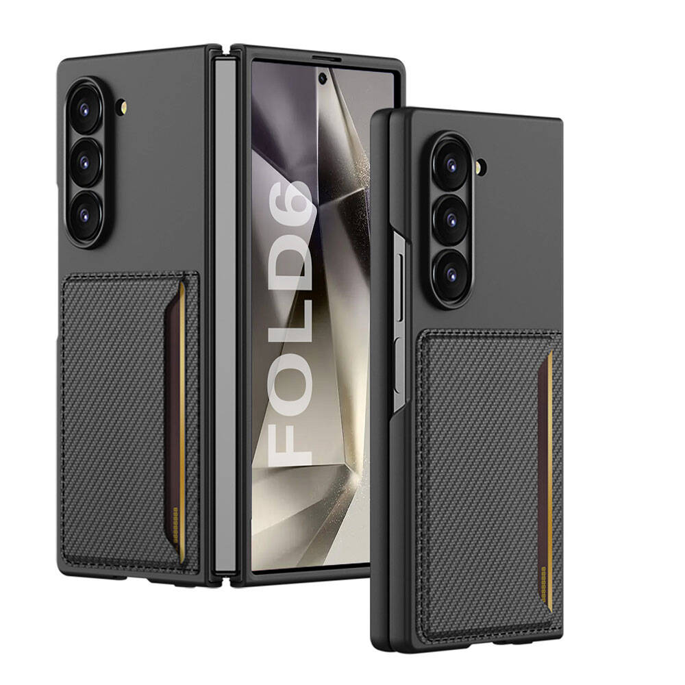 Galaxy Z Fold 6 Karbonfiber Arka Yüzey Zore Kartlıklı Z-Kart Kıpta Sert Kılıf