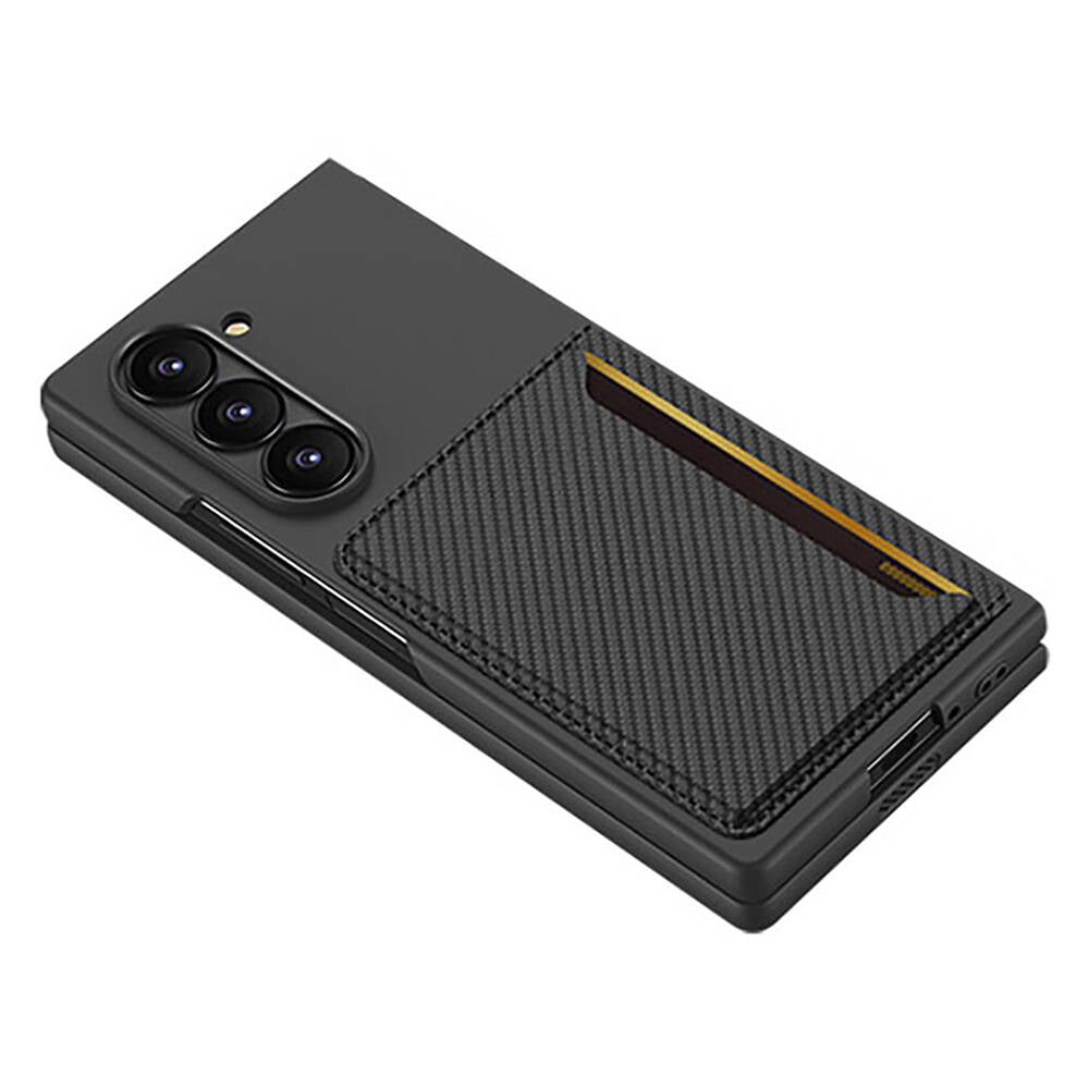 Galaxy Z Fold 6 Karbonfiber Arka Yüzey Zore Kartlıklı Z-Kart Kıpta Sert Kılıf