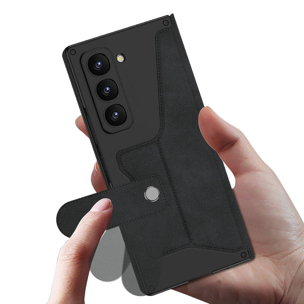 Galaxy Z Fold 6 Kılıf Kamera Korumalı Kadife Tasarımlı Zore Kıpta Kalem Bölmeli Fest Kılıf