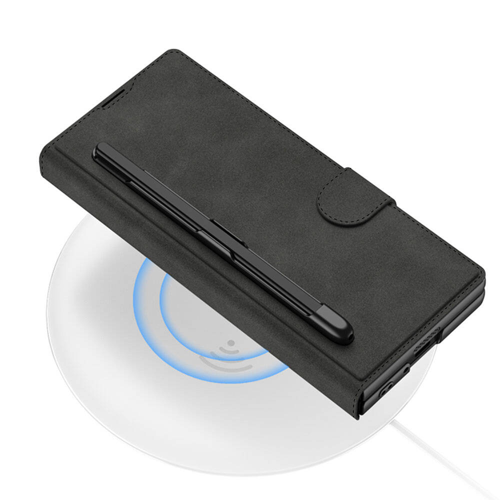 Galaxy Z Fold 6 Kılıf Kamera Korumalı Kadife Tasarımlı Zore Kıpta Kalem Bölmeli Fest Kılıf