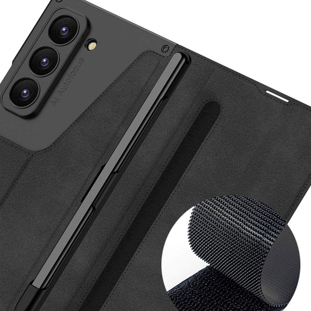 Galaxy Z Fold 6 Kılıf Kamera Korumalı Kadife Tasarımlı Zore Kıpta Kalem Bölmeli Fest Kılıf