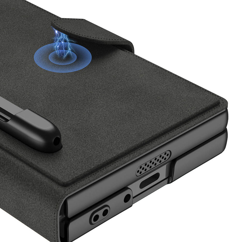 Galaxy Z Fold 6 Kılıf Kamera Korumalı Kadife Tasarımlı Zore Kıpta Kalem Bölmeli Fest Kılıf