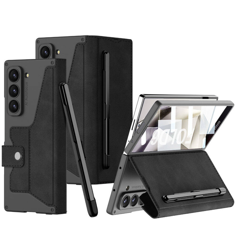 Galaxy Z Fold 6 Kılıf Kamera Korumalı Kadife Tasarımlı Zore Kıpta Kalem Bölmeli Fest Kılıf