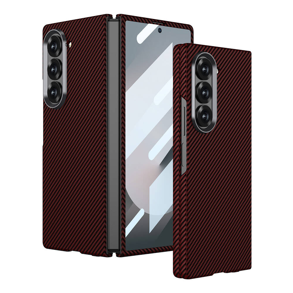 Galaxy Z Fold 6 Kılıf Kamera Korumalı Karbon Fiber Tasarımlı Arka Yüzey Zore Kıpta Karbon Kılıf