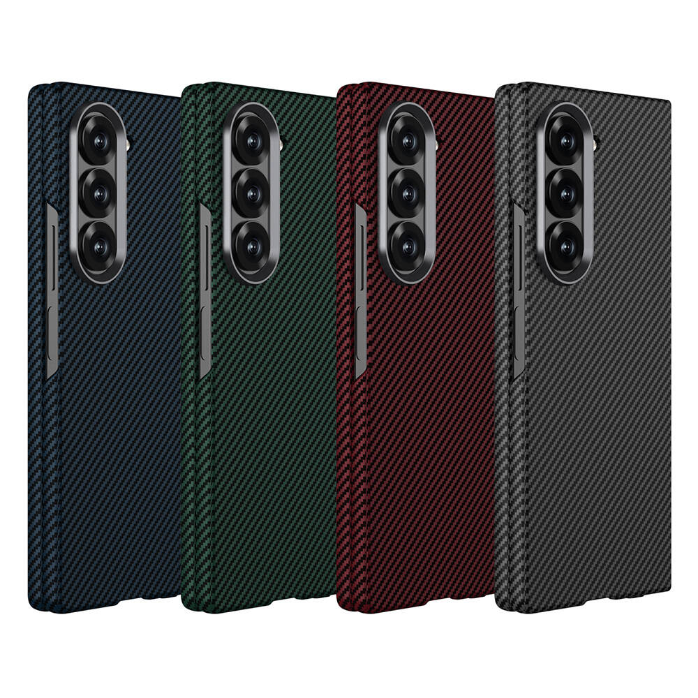 Galaxy Z Fold 6 Kılıf Kamera Korumalı Karbon Fiber Tasarımlı Arka Yüzey Zore Kıpta Karbon Kılıf