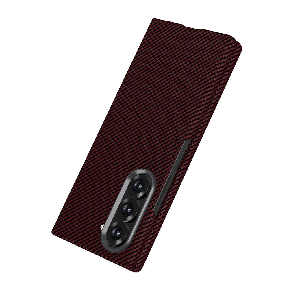 Galaxy Z Fold 6 Kılıf Kamera Korumalı Karbon Fiber Tasarımlı Arka Yüzey Zore Kıpta Karbon Kılıf
