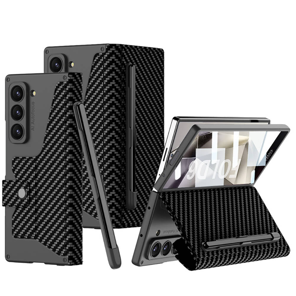 Galaxy Z Fold 6 Kılıf Kamera Korumalı Karbon Tasarımlı Zore Kıpta Kalem Bölmeli Fest Kılıf
