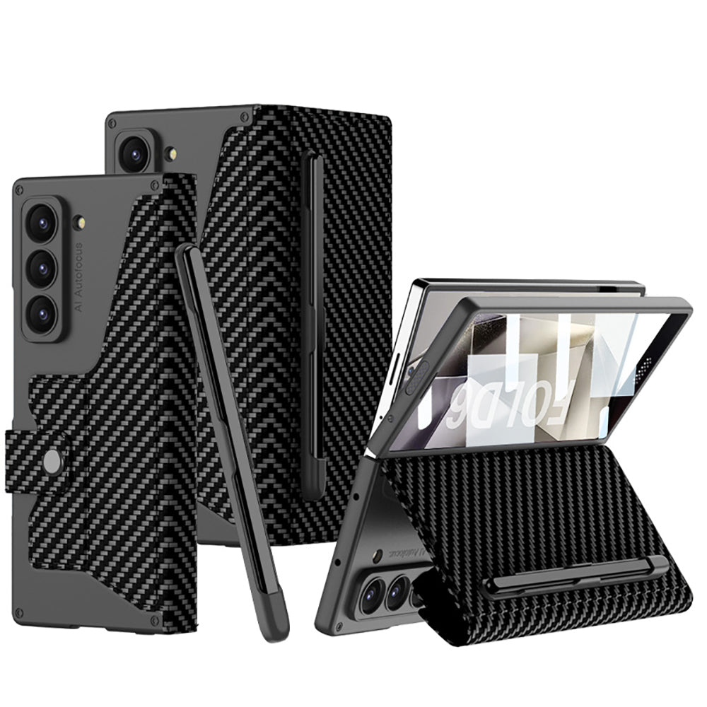 Galaxy Z Fold 6 Kılıf Kamera Korumalı Karbon Tasarımlı Zore Kıpta Kalem Bölmeli Fest Kılıf