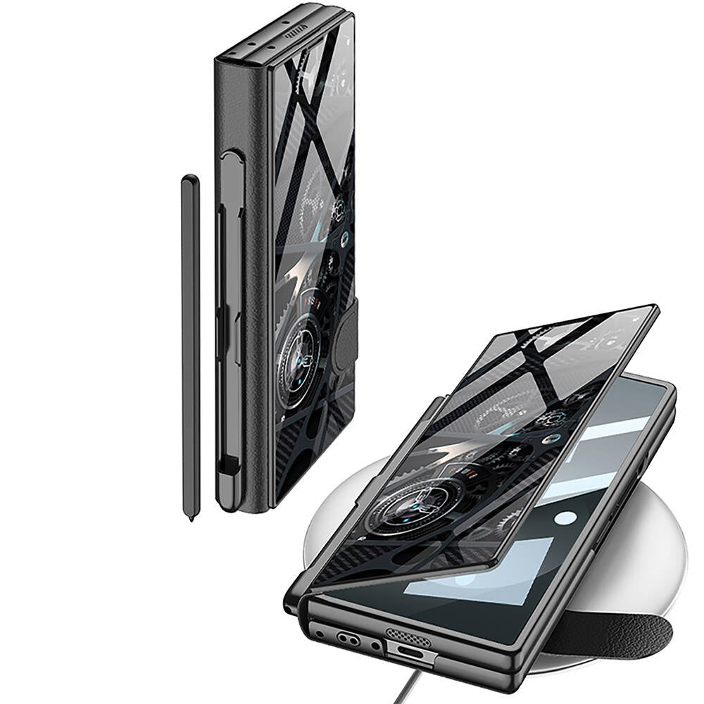 Galaxy Z Fold 6 Kılıf Kamera Korumalı Kartlıklı Kalem Bölmeli Zore Kıpta Marble Drago Kılıf