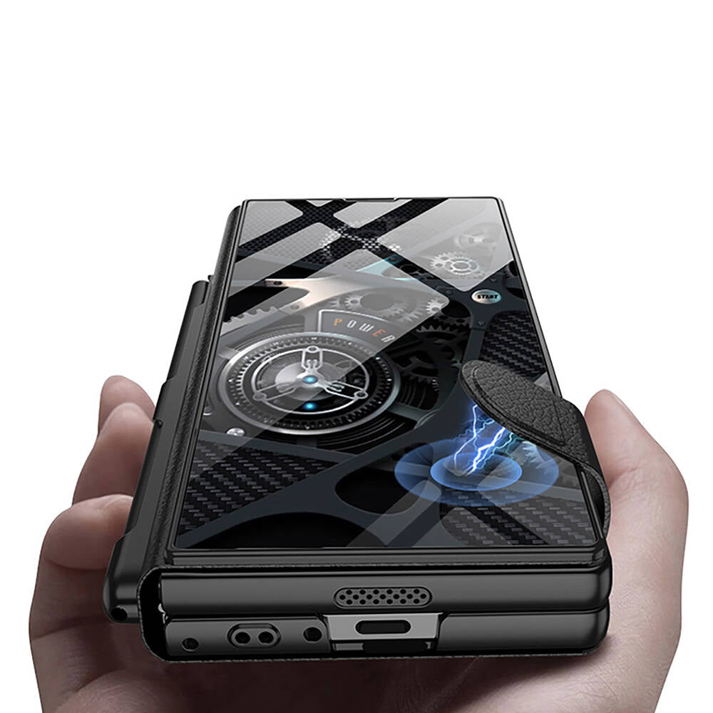 Galaxy Z Fold 6 Kılıf Kamera Korumalı Kartlıklı Kalem Bölmeli Zore Kıpta Marble Drago Kılıf