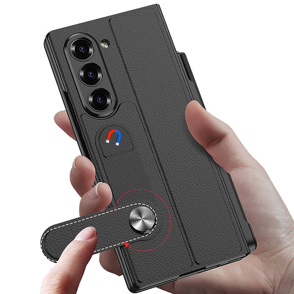 Galaxy Z Fold 6 Kılıf Kamera Korumalı Kartlıklı Kalem Bölmeli Zore Kıpta Marble Drago Kılıf