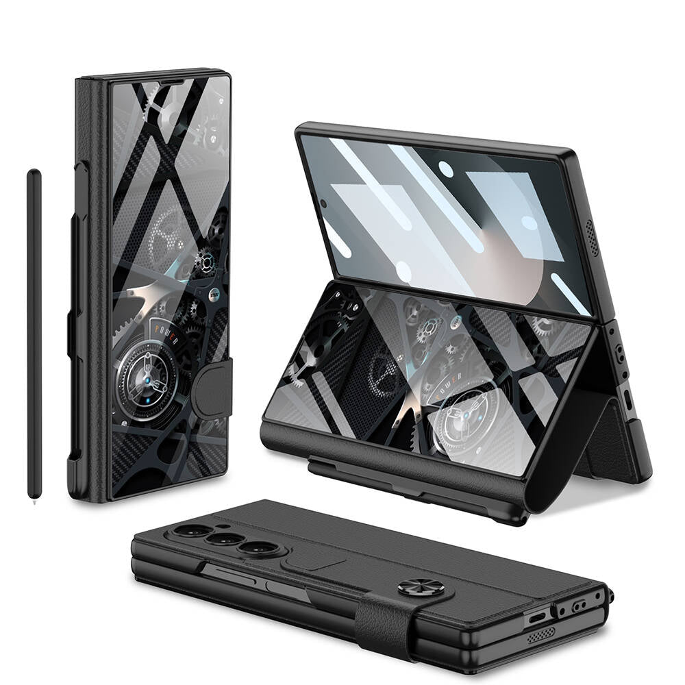 Galaxy Z Fold 6 Kılıf Kamera Korumalı Kartlıklı Kalem Bölmeli Zore Kıpta Marble Drago Kılıf