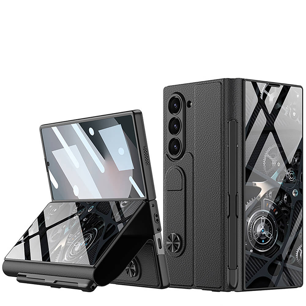 Galaxy Z Fold 6 Kılıf Kamera Korumalı Kartlıklı Kalem Bölmeli Zore Kıpta Marble Drago Kılıf