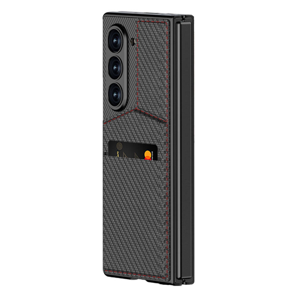 Galaxy Z Fold 6 Kılıf Karbon Fiber Kartlıklı Zore Kıpta Dik Açılan Kartlıklı Kılıf