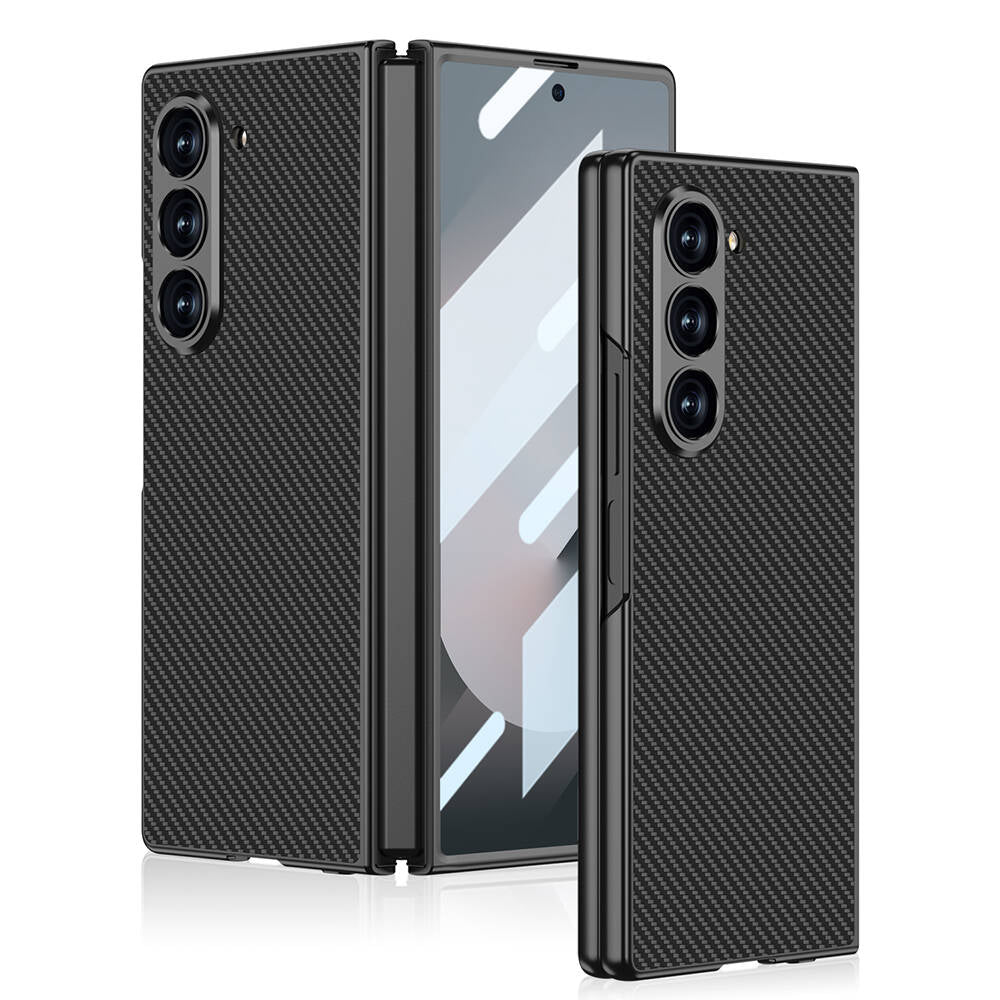 Galaxy Z Fold 6 Kılıf Karbon Fiber Tasarımlı Titanyum Metal Zore Kıpta Caz Kılıf