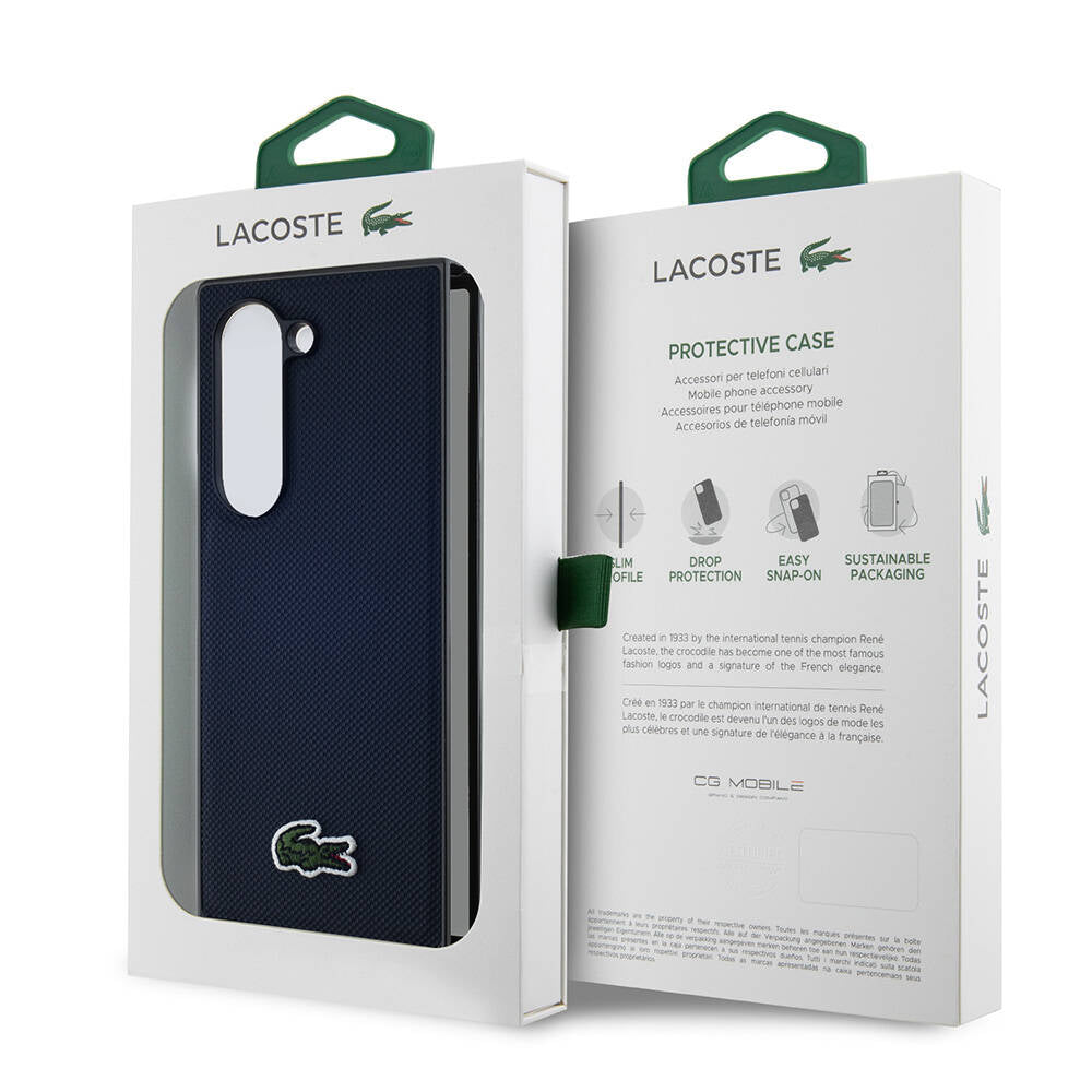 Galaxy Z Fold 6 Kılıf Lacoste orijinal Lisanslı M-safe Şarj Özellikli Pike Desenli Arka Yüzey İkonik Timsah Dokuma Logolu Kılıf
