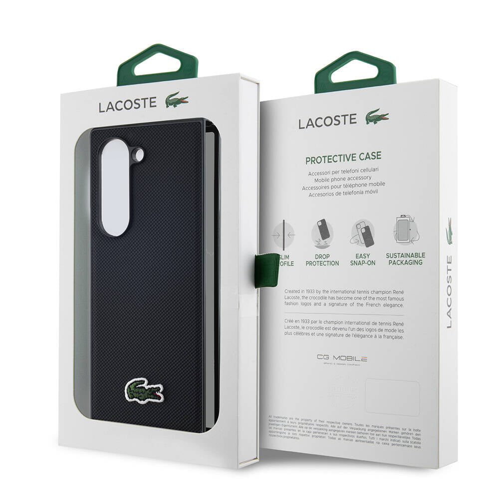 Galaxy Z Fold 6 Kılıf Lacoste orijinal Lisanslı PU Pike Desenli Arka Yüzey İkonik Timsah Dokuma Logolu Kılıf