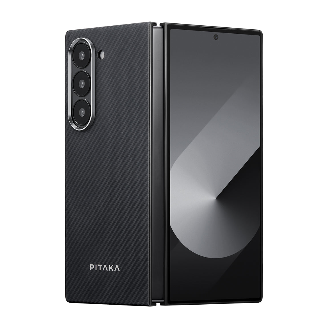 Galaxy Z Fold 6 Kılıf M-safe Şarj Özellikli 600D Aramid Fiber Pitaka Ultra-Slim Classic Serisi Black-Grey Twill Kılıf