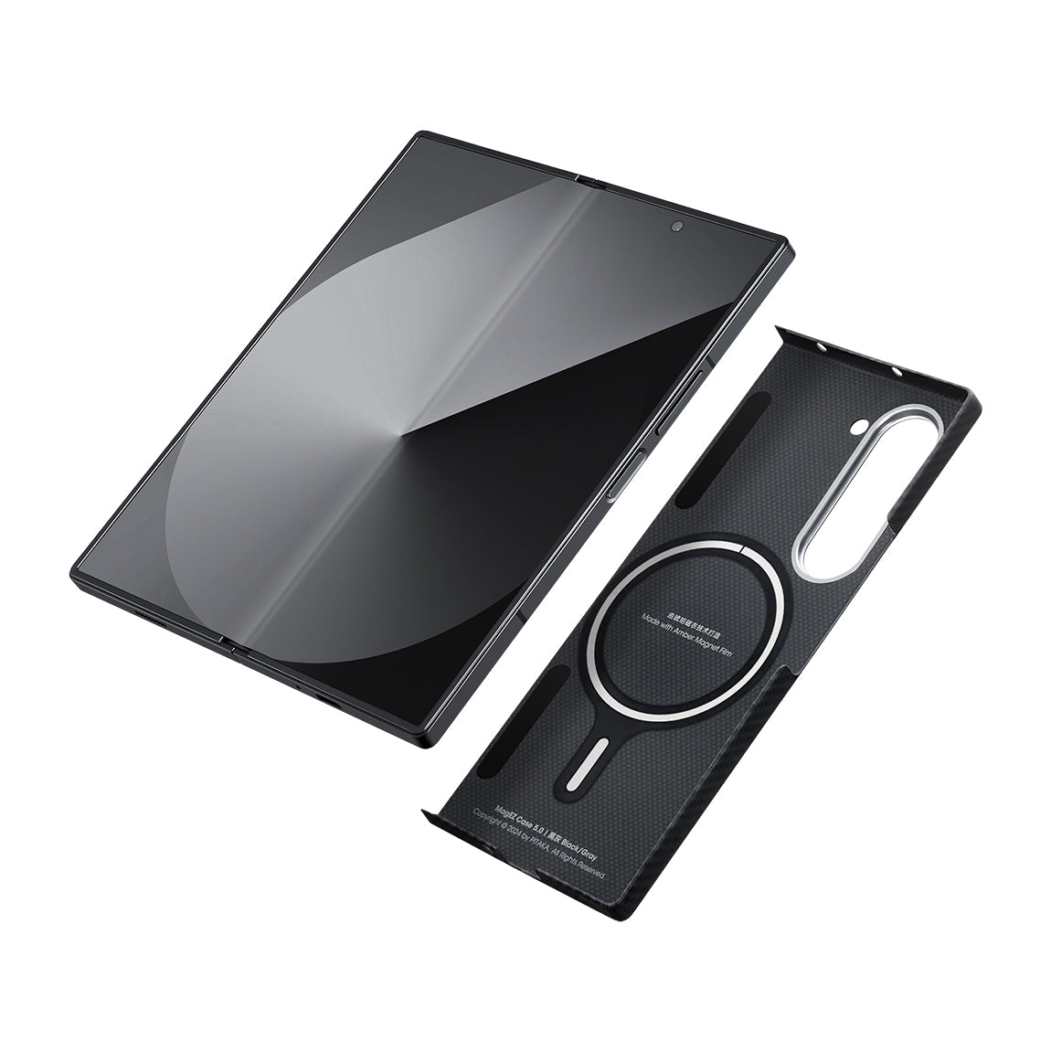 Galaxy Z Fold 6 Kılıf M-safe Şarj Özellikli 600D Aramid Karbon Fiber Pitaka Ultra-Slim Classic Serisi Black-Grey Twill Kılıf