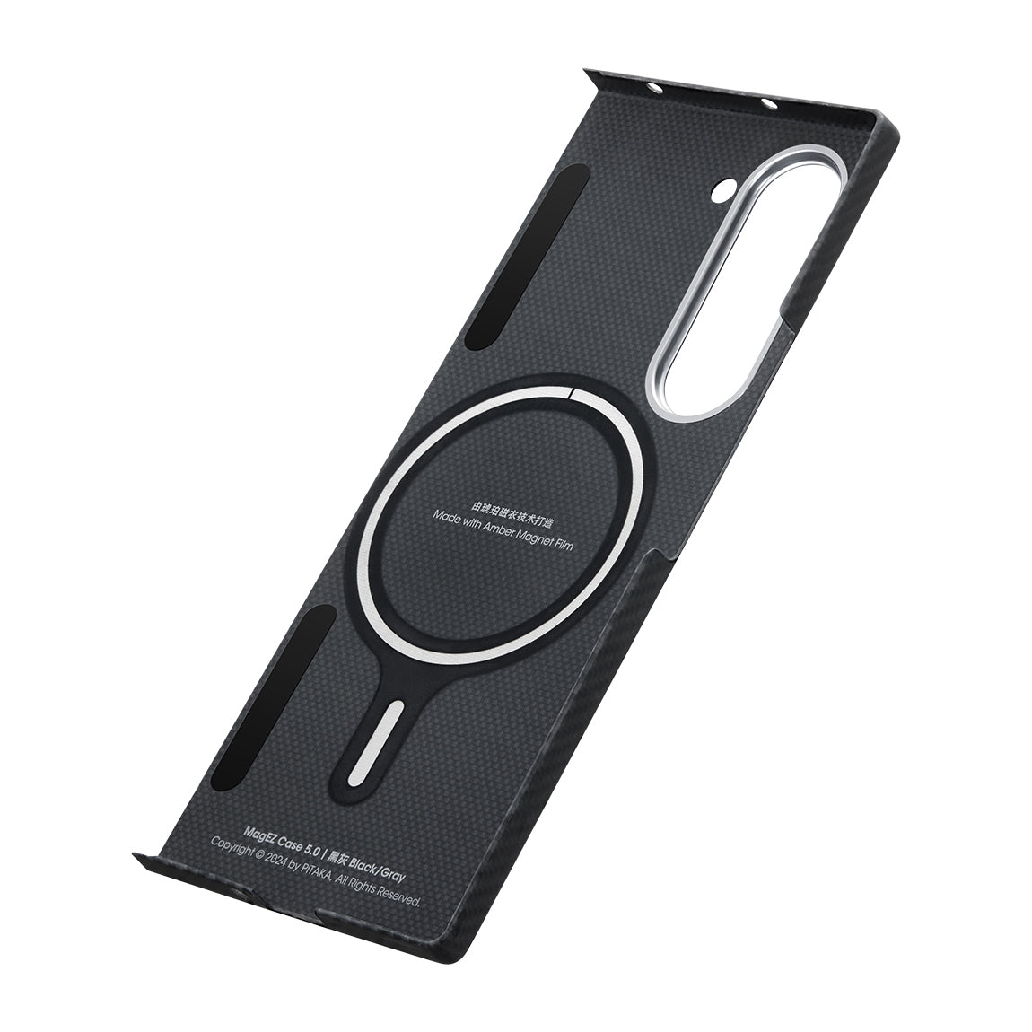 Galaxy Z Fold 6 Kılıf M-safe Şarj Özellikli 600D Aramid Karbon Fiber Pitaka Ultra-Slim Classic Serisi Black-Grey Twill Kılıf