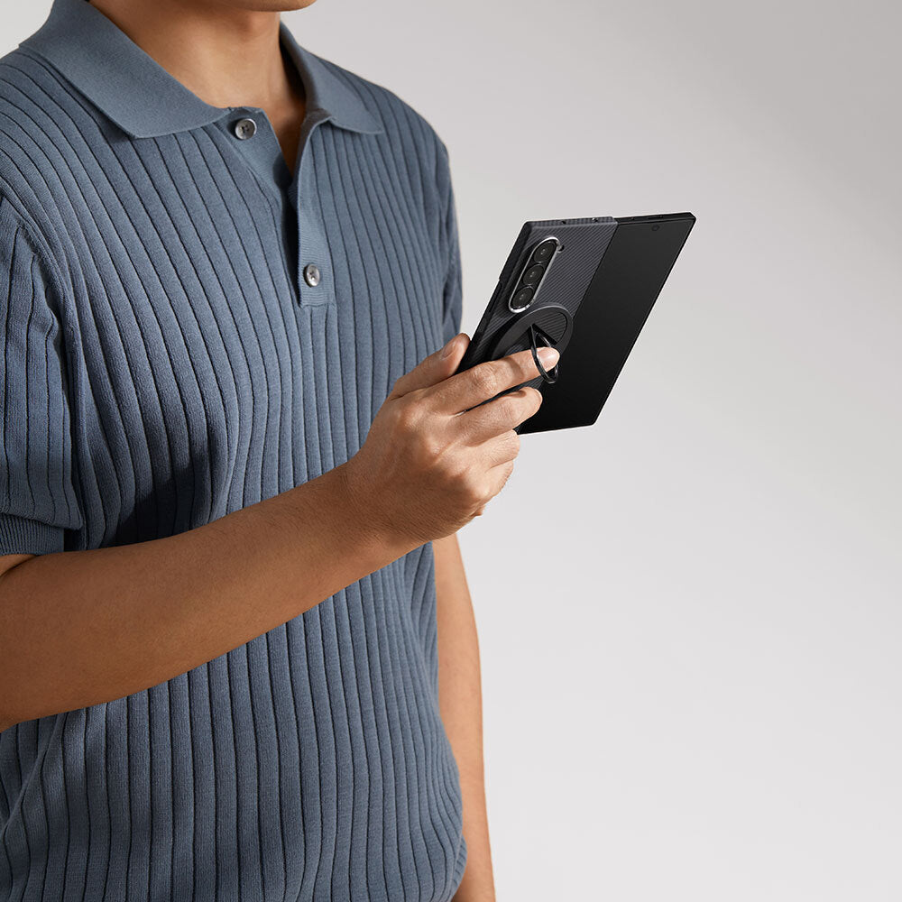 Galaxy Z Fold 6 Kılıf M-safe Şarj Özellikli 600D Aramid Karbon Fiber Pitaka Ultra-Slim Classic Serisi Black-Grey Twill Kılıf