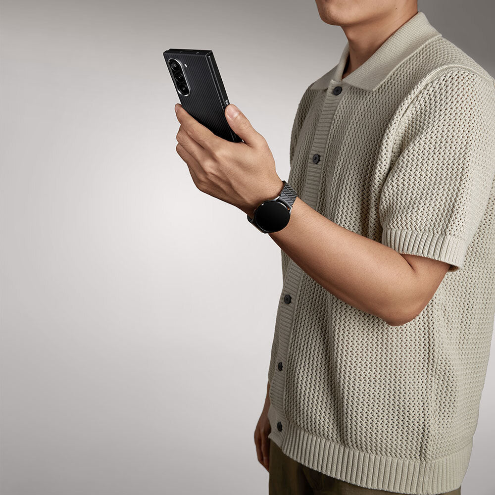 Galaxy Z Fold 6 Kılıf M-safe Şarj Özellikli 600D Aramid Karbon Fiber Pitaka Ultra-Slim Classic Serisi Black-Grey Twill Kılıf