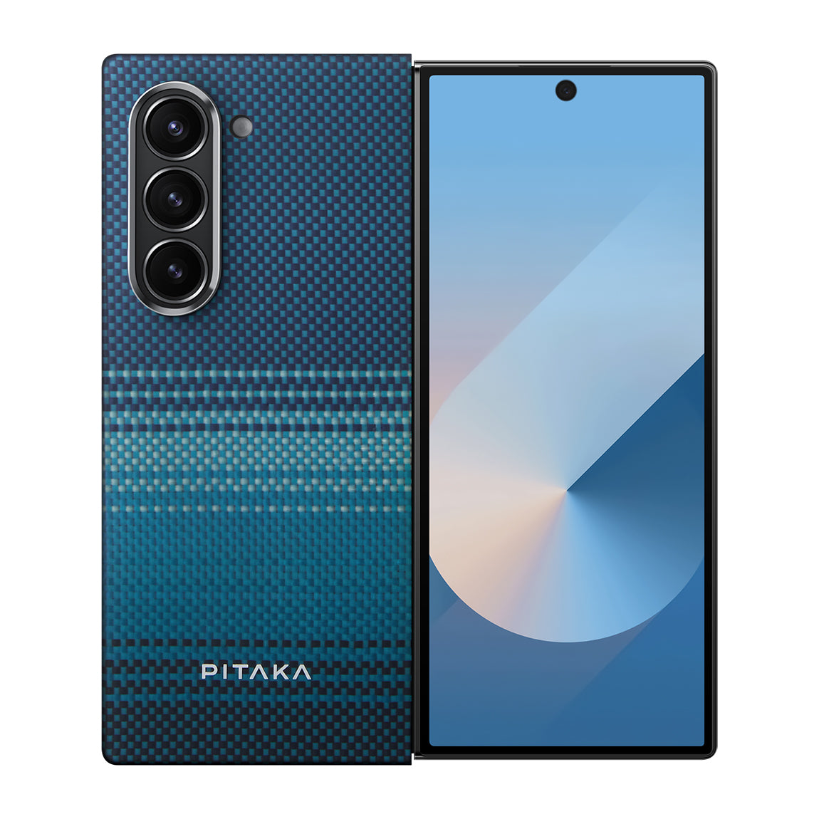 Galaxy Z Fold 6 Kılıf M-safe Şarj Özellikli Aramid Karbon Fiber Pitaka Tactile Woven Sunset-Moonrise Serisi Moonrise Kılıf